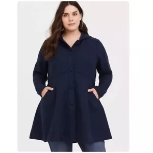 Torrid Knit Fit & Flare Pleated Pea Coat Winter Jacket Preppy Navy 4X - Picture 1 of 10