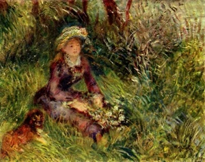 Madame Renoir with dog by Pierre-Auguste Renoir Giclee Print Repro on Canvas - Picture 1 of 1