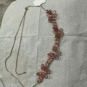 Rosa Schmetterling Halskette Strass/goldfarben 0,14,4 Zoll (Neu mit Etikett) - Bild 1 von 11
