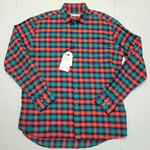 $168 New MILLER WESTBY Button Shirt Men's LARGE L Red Green Plaid CHECK Cotton - Picture 1 of 7