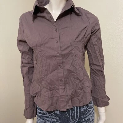 Women’s Brown Cotton Casual Embroidered Pleated Size S Button Up Blouse Top - Image 1 of 4