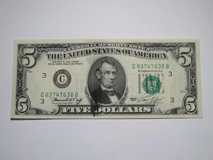 $5 1974 Large Ink Smears on Face Error Federal Reserve Bank Note Bill UNC++ - Picture 1 of 2