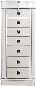 8-Drawer Wooden Jewelry Armoire Freestanding Lockable Mirrored Lid White Black - Picture 1 of 16