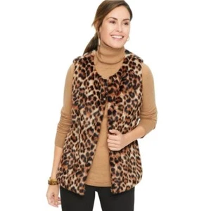Talbots Cheetah Vest Small Leopard Faux Fur  Gillet Casual Business Old Money  - Picture 1 of 6