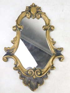 Hollywood Regency Gilt Antique Gold Finish Small Wall Hanging Mirror Plastic VTG - Picture 1 of 8