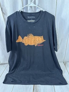 Simms Mens 2XL Graphic Fish Crew Neck T Shirt Black Outdoor Casual - Picture 1 of 17
