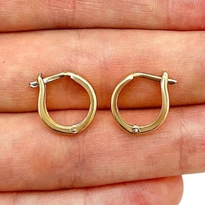 14K Real Gold Round Hinged Huggie Hoop Earrings 12mm - Picture 1 of 8
