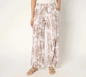 Denim & Co. Beach Jersey Talla M Pantalón Largo Pierna Ancha A678638 PEBBLE SHIBORI - Imagen 1 de 1