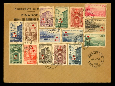 1940 RED CROSS SET ON FDC #B36-B50 tied by Monaco Feb. 10 1940 first day cancel Cover
