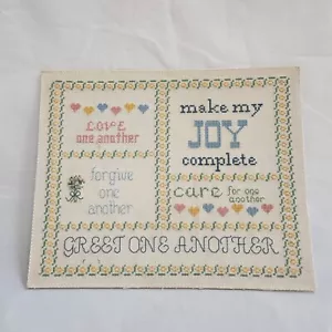 Vintage Make My Joy Complete, Love One Another Completed Cross Stitch Sampler - Picture 1 of 9