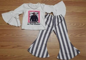 RIP Dibs on the Cowboy Yellowstone baby toddler girl's adorable outfit GREY PINK - Picture 1 of 3