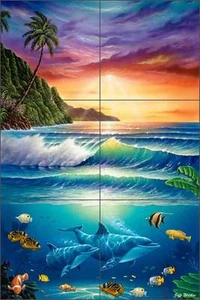 Ceramic Tile Mural Backsplash Wilkie Tropical Undersea Dolphin Fish POV-JWA007 - Imagen 1 de 4