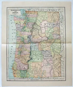 Washington & Oregon - Original 1891 Map by Hunt & Eaton. Antique - Picture 1 of 4
