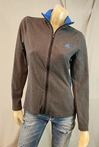 Chaqueta ligera para mujer Adidas gris con azul con cremallera frontal completa manga larga usada grande - Imagen 1 de 5