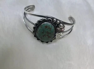 vintage sterling silver turquoise cuff bracelet - Picture 1 of 6