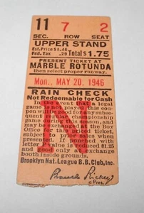 May 20, 1946 Baseball Brooklyn Dodgers vs Reds Ticket Stub Eddie Miller HR - Picture 1 of 3