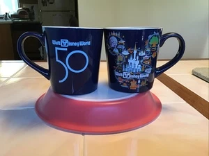 2 Walt Disney World 50th Anniversary MAGIC KINGDOM ICONS Cobalt Blue Ceramic Mug - Picture 1 of 24