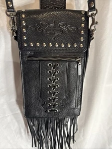 Nieten Harley Davidson Umhängetasche Gothic Festival Tasche Leder Fransen - Bild 1 von 16