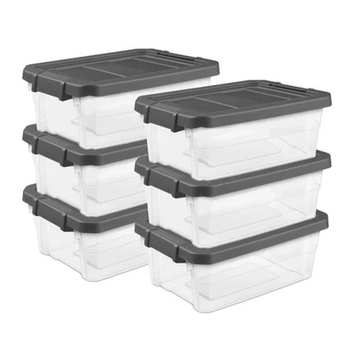 Sterilite 16 Qt Clear Plastic Stacking Storage Containers with Gray Lid (6 Pack) - Image 1 of 4