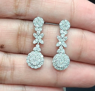 ¡OFERTA! ARETES COLGANTES COLGANTES DIAMANTES GENUINOS NATURALES DE 1,40 QUILATES ORO 14K 20 MM Foto 1 de 4