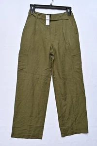 Pantalones para mujer Loft de lino pierna ancha relajados cargo color oliva talla 2 nuevos con etiquetas - Imagen 1 de 8