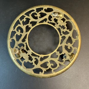 Vtg Ornate Brass Rolling Plant Flower Pot Stand Casters Leaves Floral 11" Patina - Picture 1 of 4