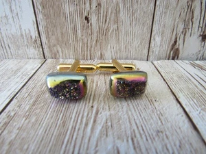 Blue Titanium Druzy Cufflinks Gemstone Cuff links Crystal Wedding CL93 - Picture 1 of 3