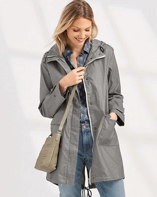 Garnet Hill Coated-Linen Trench Coat, Size 14, Gray - Image 1 of 4