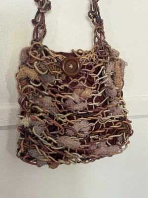 Vintage 1960s OOAK Silk Textile Macrame Crotchet Shoulder Bag Purse Artist Boho - Image 1 of 4