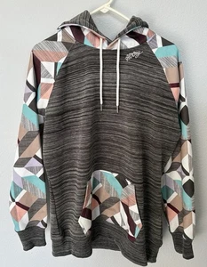 HOOEY Womens Large "SUMMIT" Brown Space Dye W/Multi-Color Pattern Hoodie EUC - Picture 1 of 10