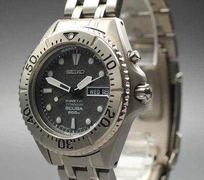 New Batt "N MINT" Seiko Kinetic Scuba 5M63-0B40 200m Diver Mens Watch From Japan - Image 1 of 4
