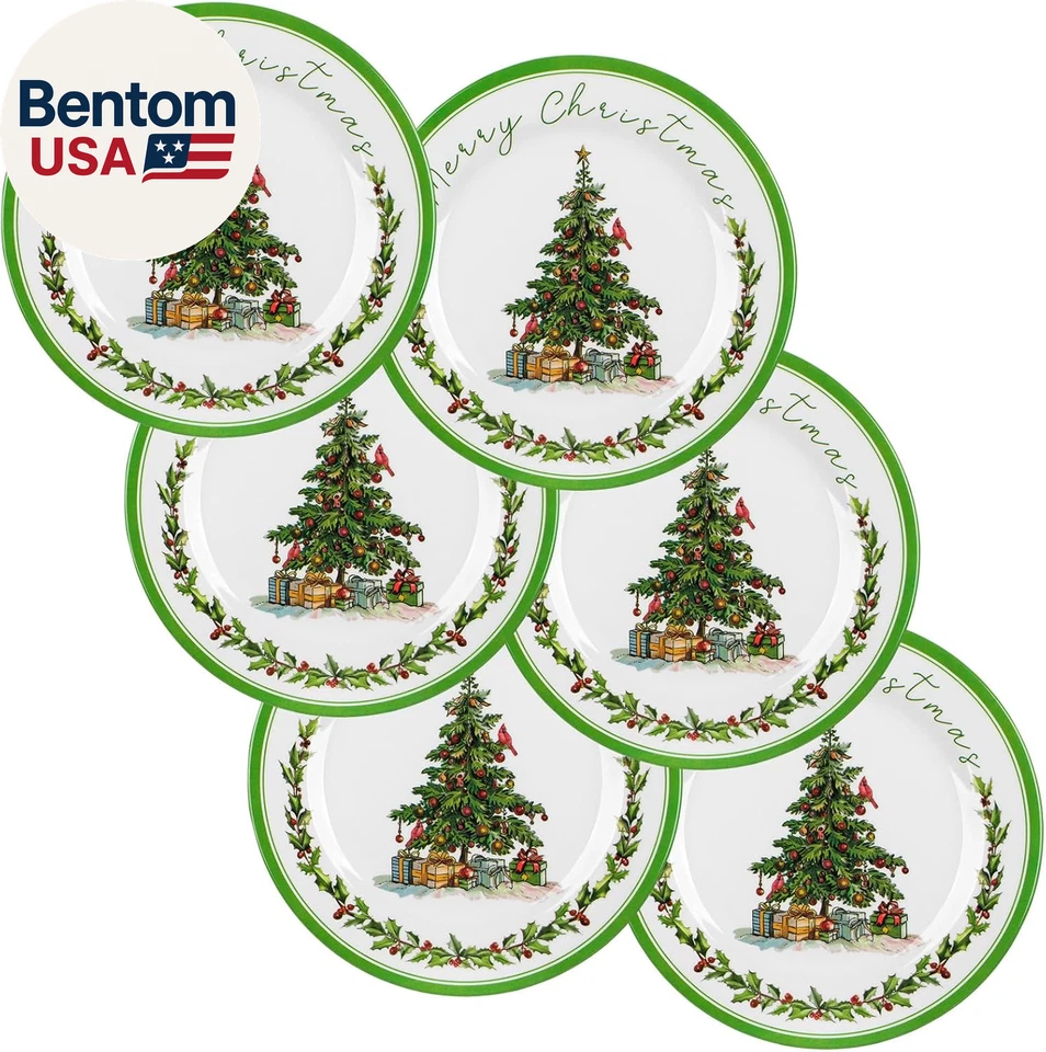6 piezas platos de melamina de Navidad platos de ensalada de cena árbol de Navidad vajilla Navidad Wr Foto 1 de 4