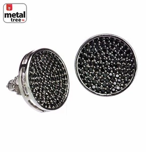Men's Flat Caved 10 mm Round CZ Micro Pave Setting Screw Back Earrings 950 1S - Picture 1 of 3