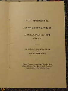 1930 Miami Oklahoma High School Junion-Senior Banquet programa de menú - Imagen 1 de 4