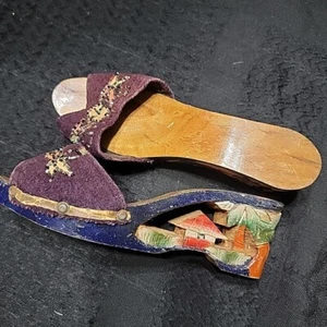 Carved wedge sandal women's handmade filipines dated 1945 Asian Collectible - Picture 1 of 13