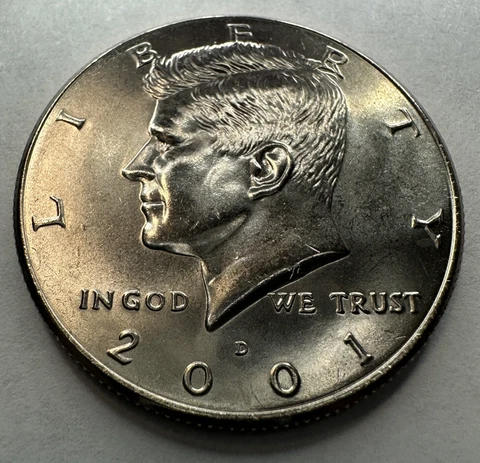 2001-D Kennedy Half Dollar 50cent Piece Coin from Mint Set Uncirculated BU Cover
