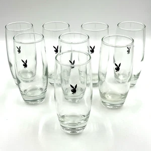 Set Of 8 VINTAGE Playboy Bunny Logo Tall Rocks Bar Whiskey Glass - Picture 1 of 9