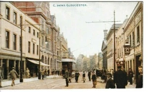 GLOUCESTER - HIGH STREET WITH TRAM COLOUR POSTCARD + - Picture 1 of 2