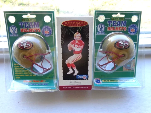 Vintage NFL San Francisco 49ers Joe Montana Hallmark Figure & 2 Ceramic Helmet ! Cover
