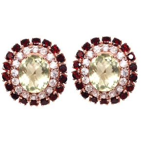 10 X 12 mm. Lemon-Quartz, Zircon & Garnet Earrings Silver 925 Sterling - Picture 1 of 5