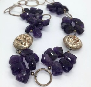 Deb Guyot Signed Sterling Silver Necklace China Amethyst Quartz 21” 124 Grams