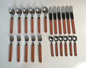 Vintage Mid Century Cutlery Set by Elofhans Brown Handles Made in Japan - Picture 1 of 16