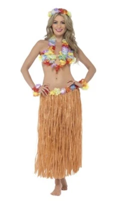 Orange Hula Skirt Medium Orange/Red Hawaiian Skirt Smiffys UK Ladies Fancy Dress - Image 1 of 4