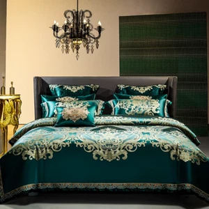 Royal Palace Emerald Green Egyptian Cotton Silk Bedding Duvet Cover Set - Picture 1 of 11