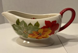 La Mujer Pionera Flores de Pascua Navidad Cerámica Gravy Boat 8.5"x4" - Imagen 1 de 8
