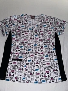 Divine Scrubs By JDM Women’s 2X Top Dogs Gray/Pink/Black Nursing NWOT! - Picture 1 of 5