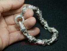 Collection Chinese tibet miao silver old handmade skull statue bracelet GiftR