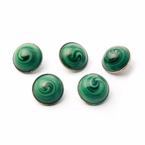 5pcs 20mm Czech antique 2 part silver mounted green swirl glass cabochon buttons - Picture 1 of 2