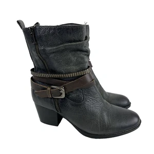 Earth Spruce Absatzstiefel dunkelgrau Leder seitlicher Reißverschluss Schnalle Riemen Komfort Damen 8 - Bild 1 von 14