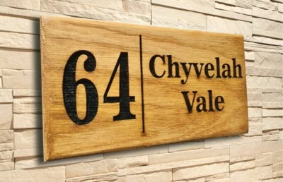 Personalised Oak House Number  Name Sign Carved Outdoor Wooden Plaque 150x250mm - Image 1 of 4